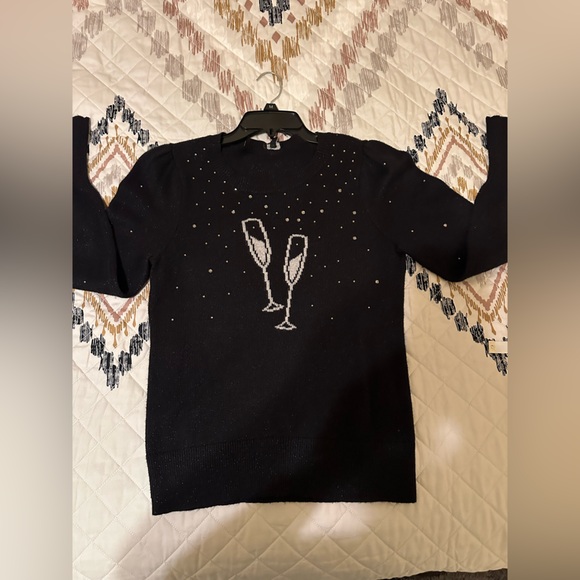 TALBOTS PUFF SLEEVE BLACK CREWNECK PULLOVER - SPARKLING CHAMPAGNE. Size XS NWT - Picture 3 of 9